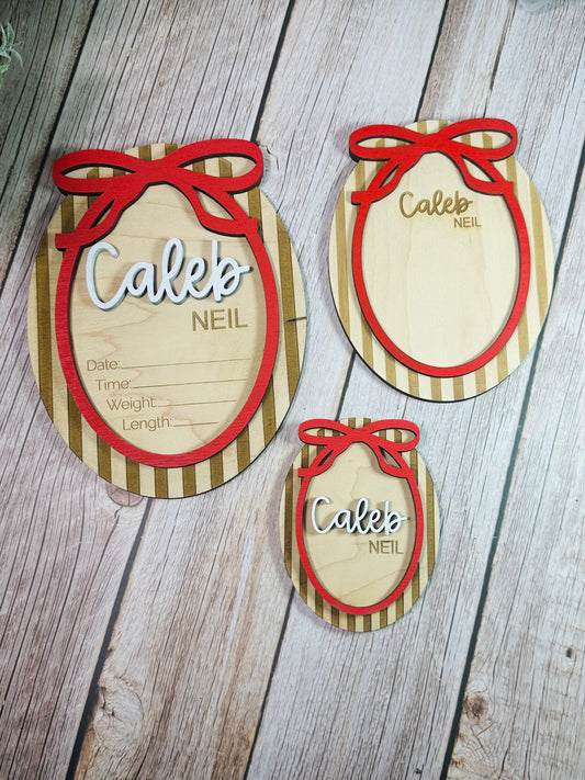 Bows and stripes birth stats announcement