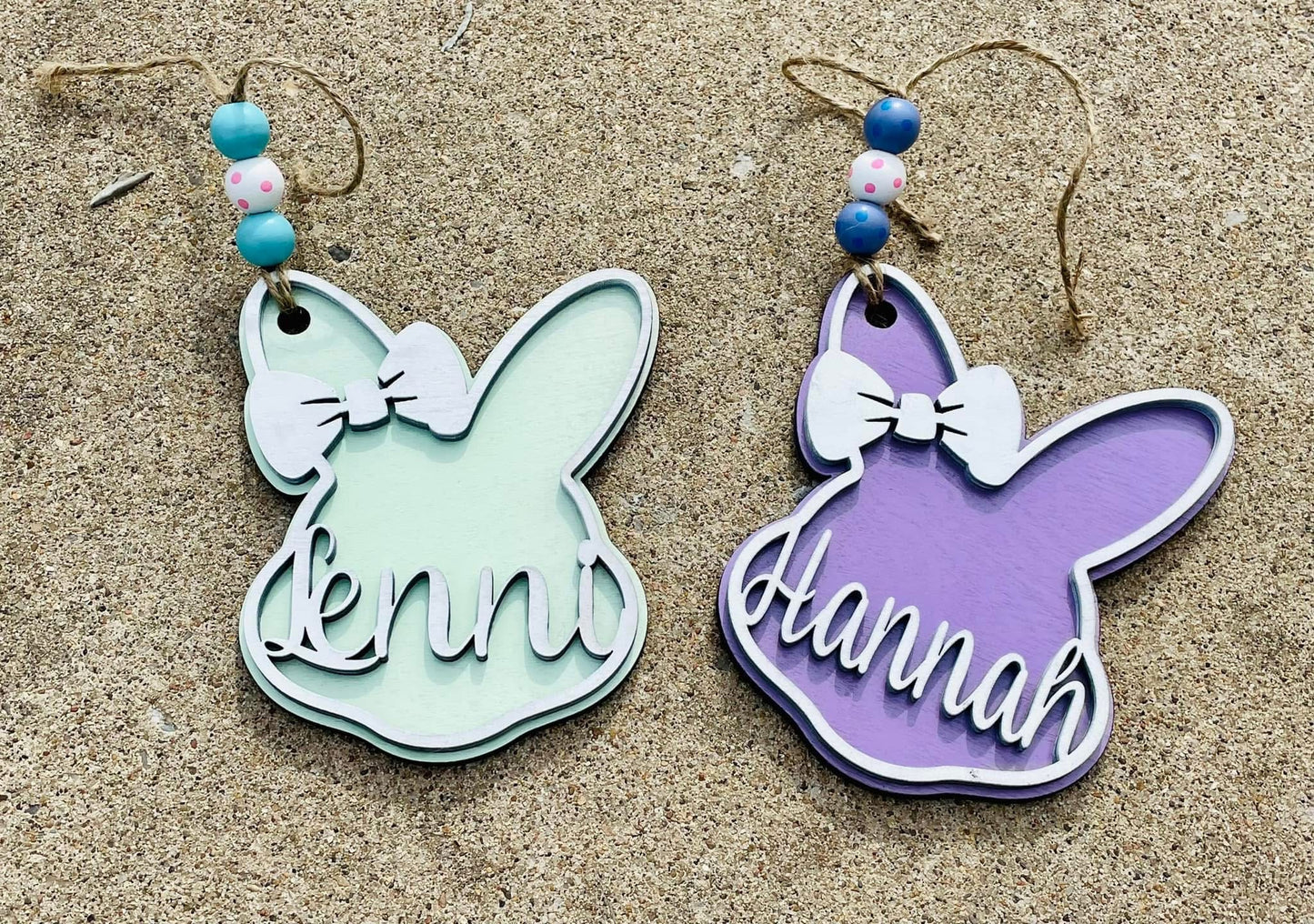 Bunny with bow layered Easter basket tags