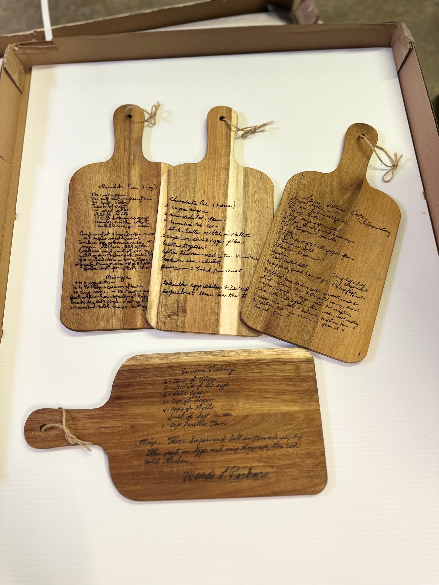Acacia wood handwritten recipe cutting board