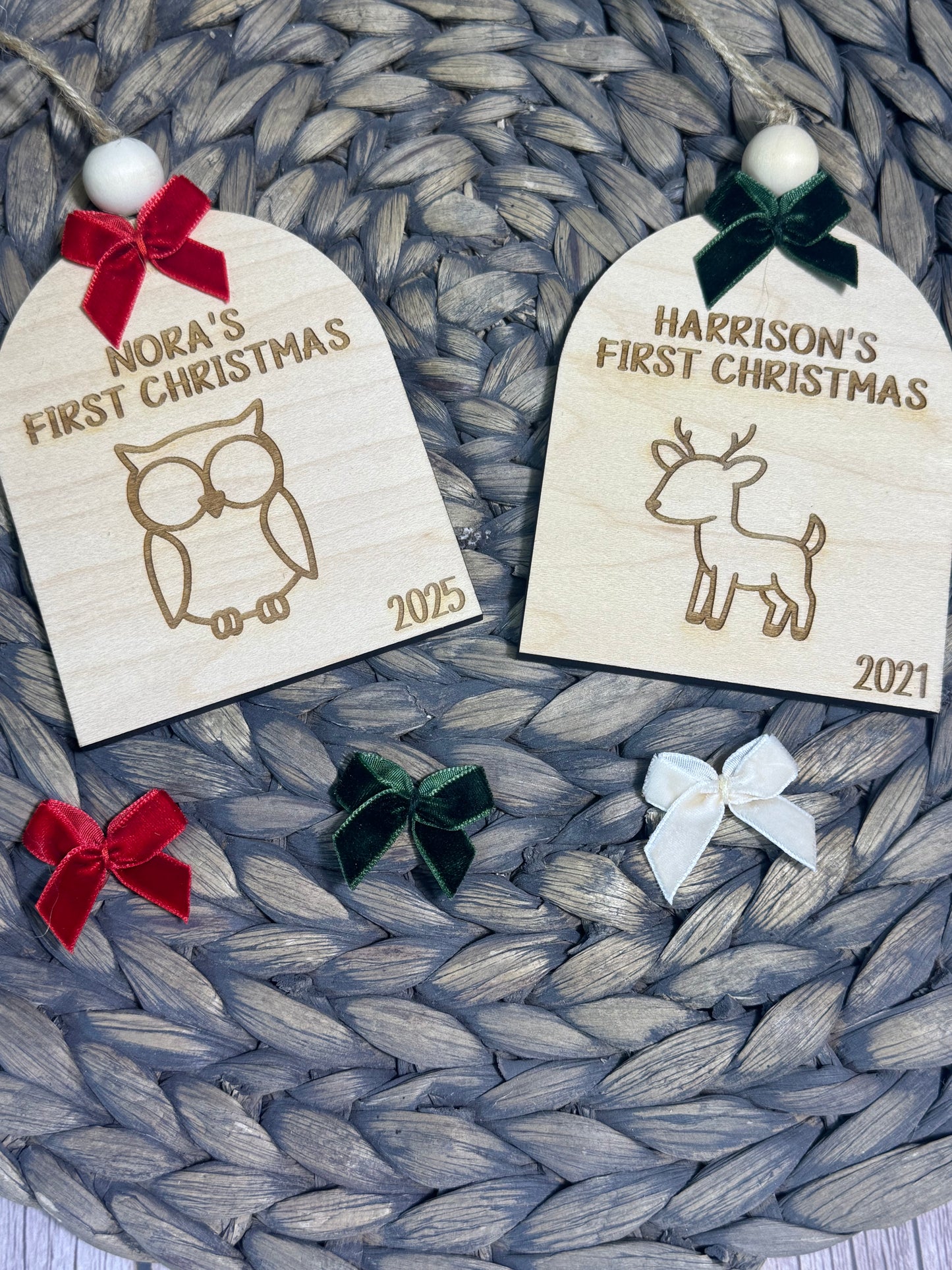 Woodland animal themed baby’s first Christmas ornament