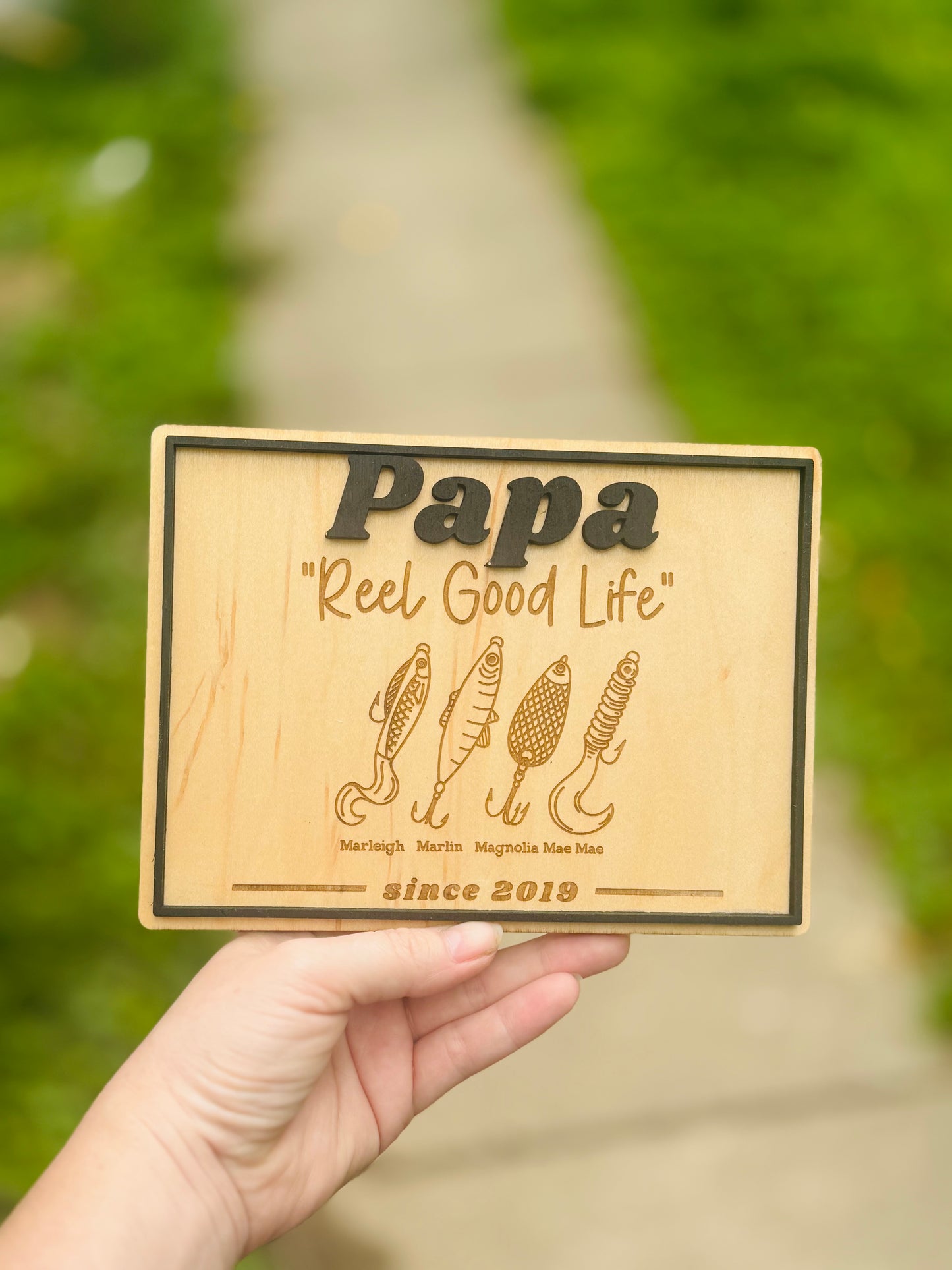 Father’s Day fishing lures & garage tool plaques