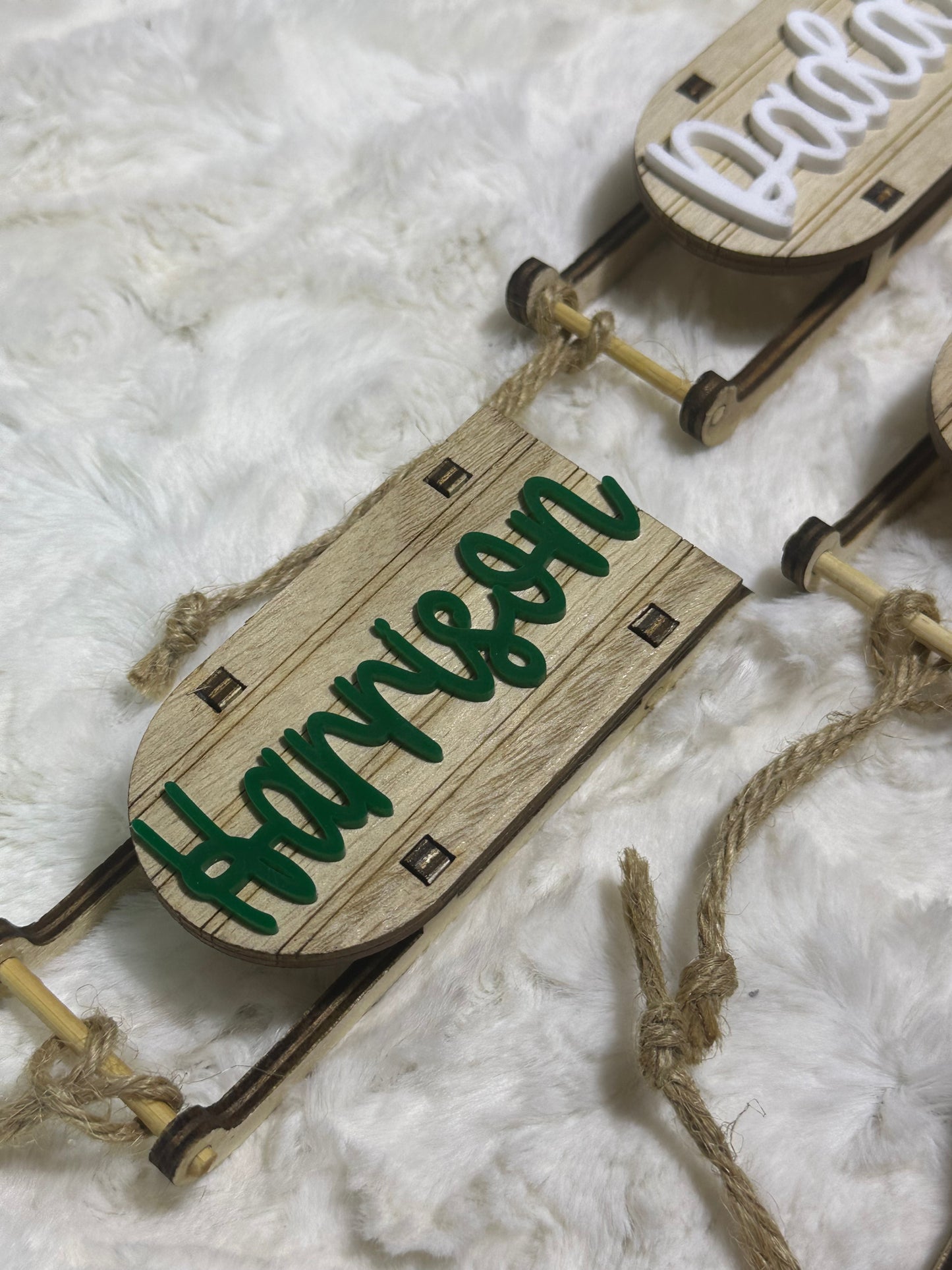 Wooden sled personalized ornament