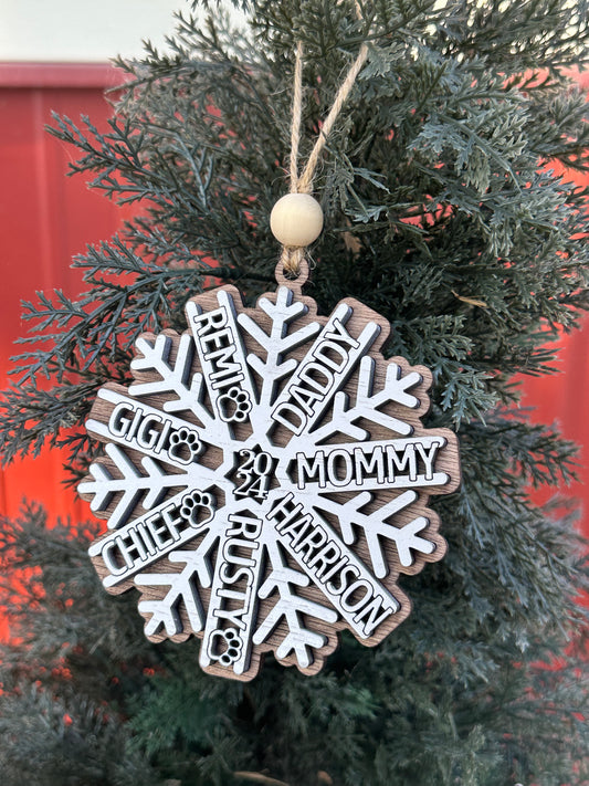 Snowflake family ornaments