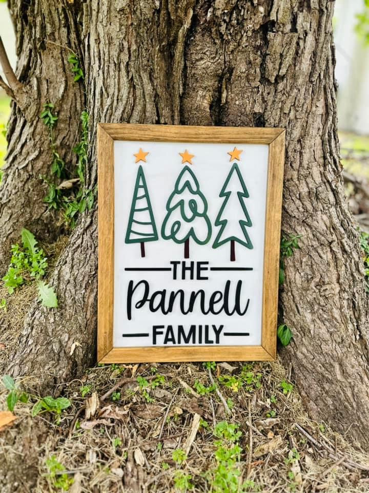 Minimalist Christmas trees Personalized Family Name plaque