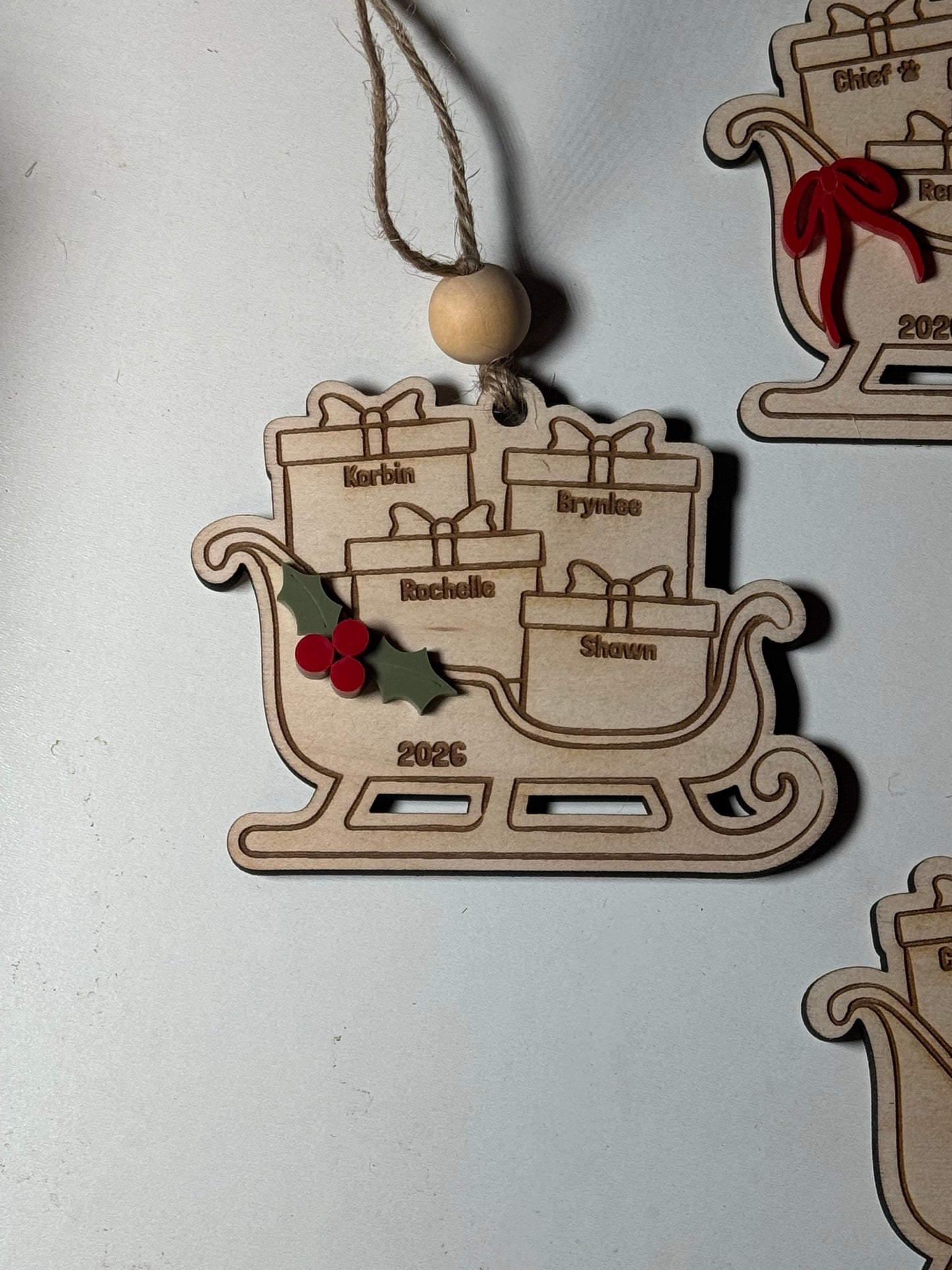 Sled family ornaments