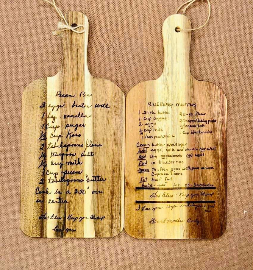 Acacia wood handwritten recipe cutting board