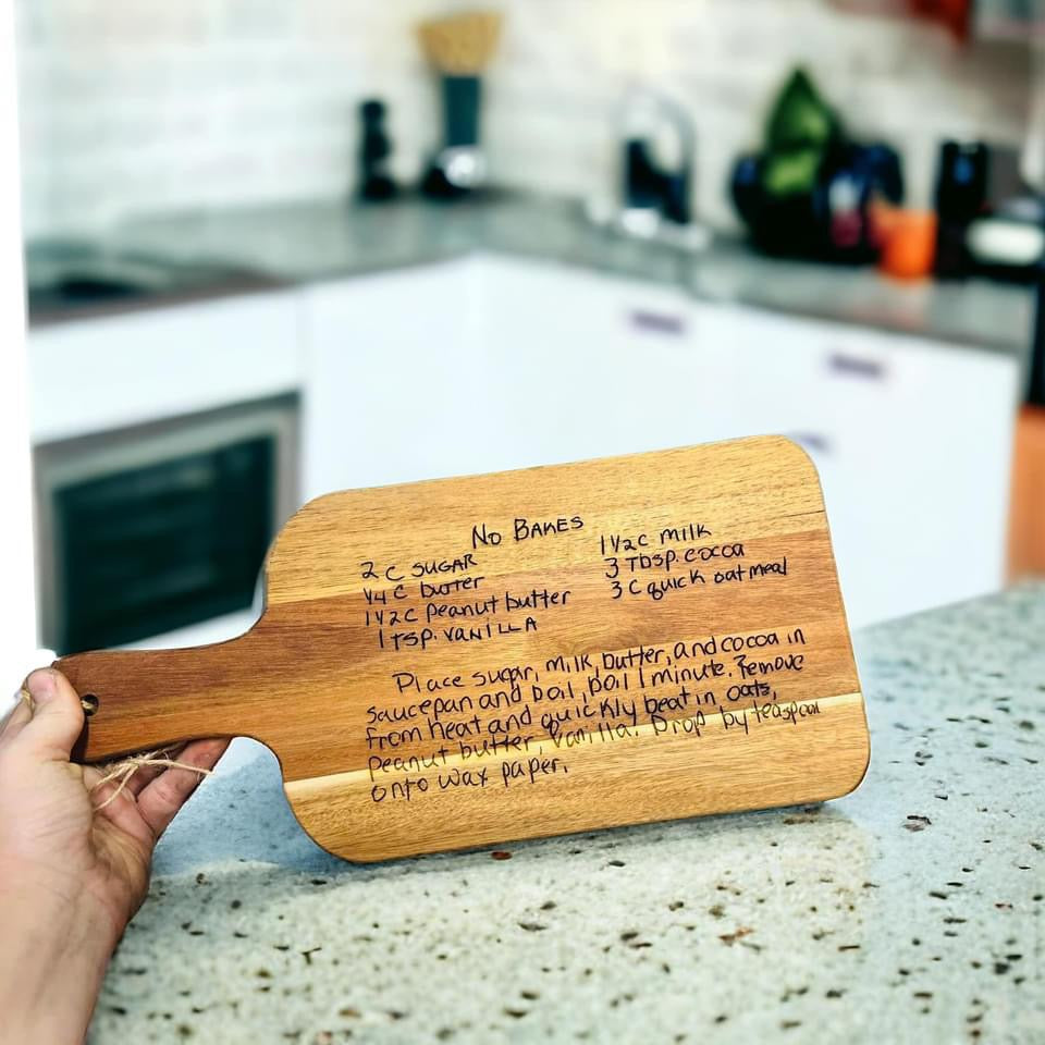 Acacia wood handwritten recipe cutting board