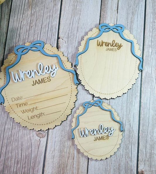 Birth announcements with Decorative edge and coquette bow