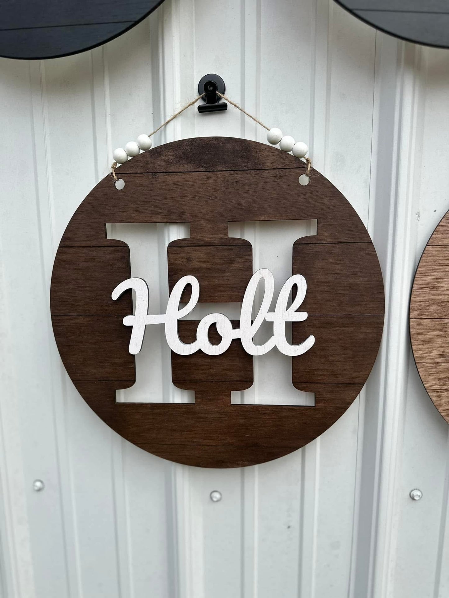 Faux shiplap initial monogram door hanger