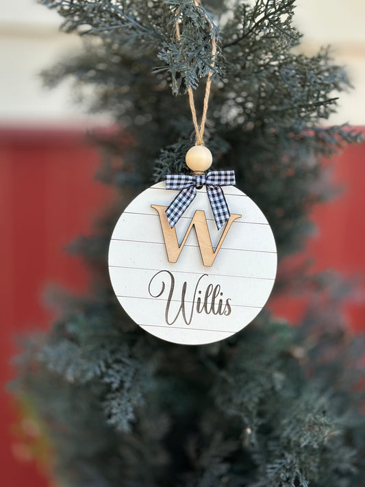 Shiplap initial ornament