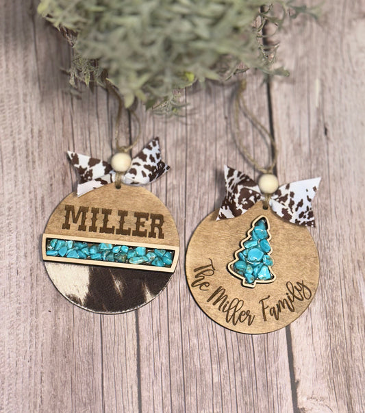 Western faux turquoise family ornaments