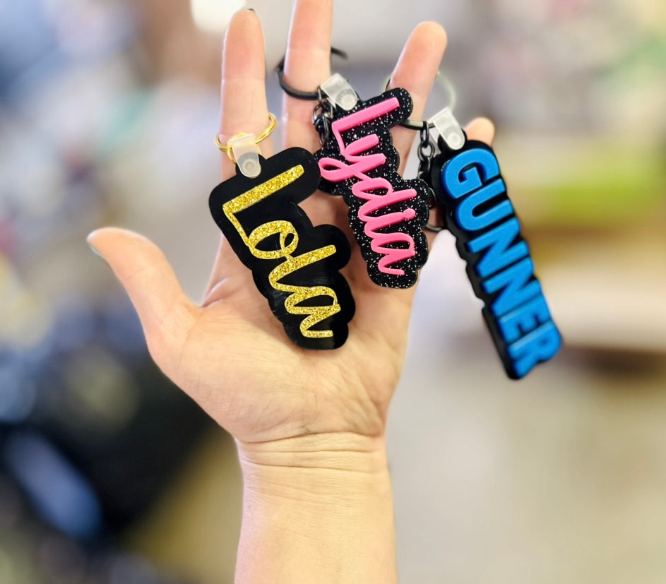 Acrylic name keychains/bag tags