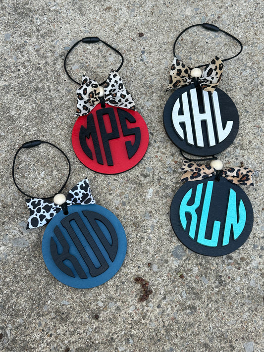 Round monogram car charms