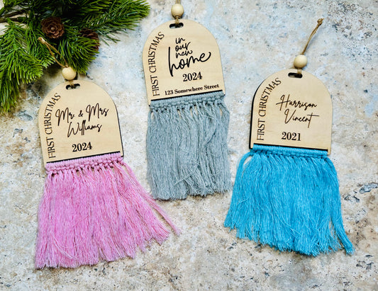 First Christmas Macrame rope ornaments