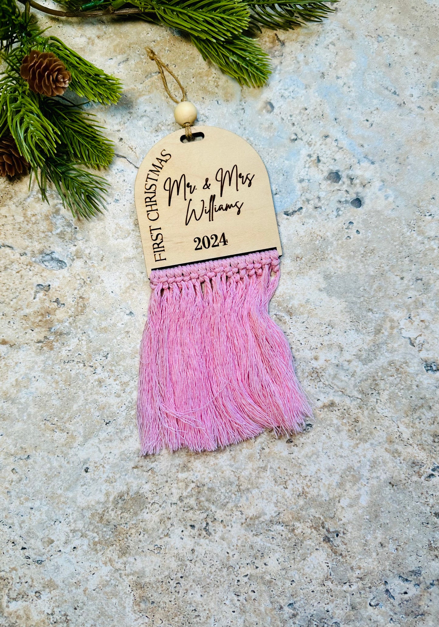 First Christmas Macrame rope ornaments