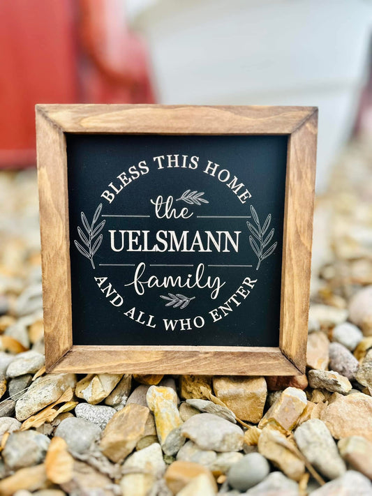Bless this home personalized last name 8x8” plaque