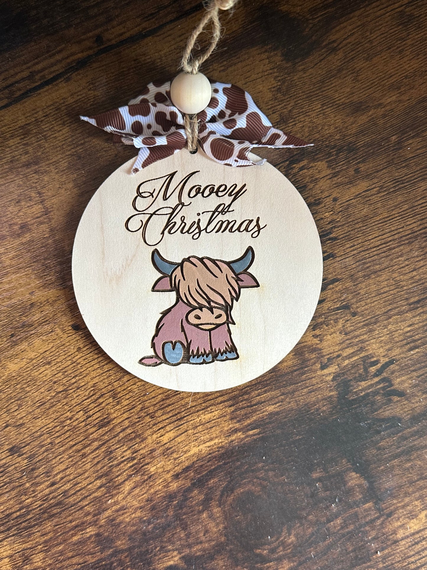 Mooey Christmas highland cow ornament