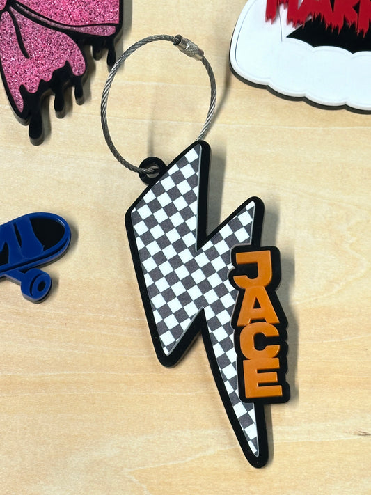 Lightening bolt name bag tag