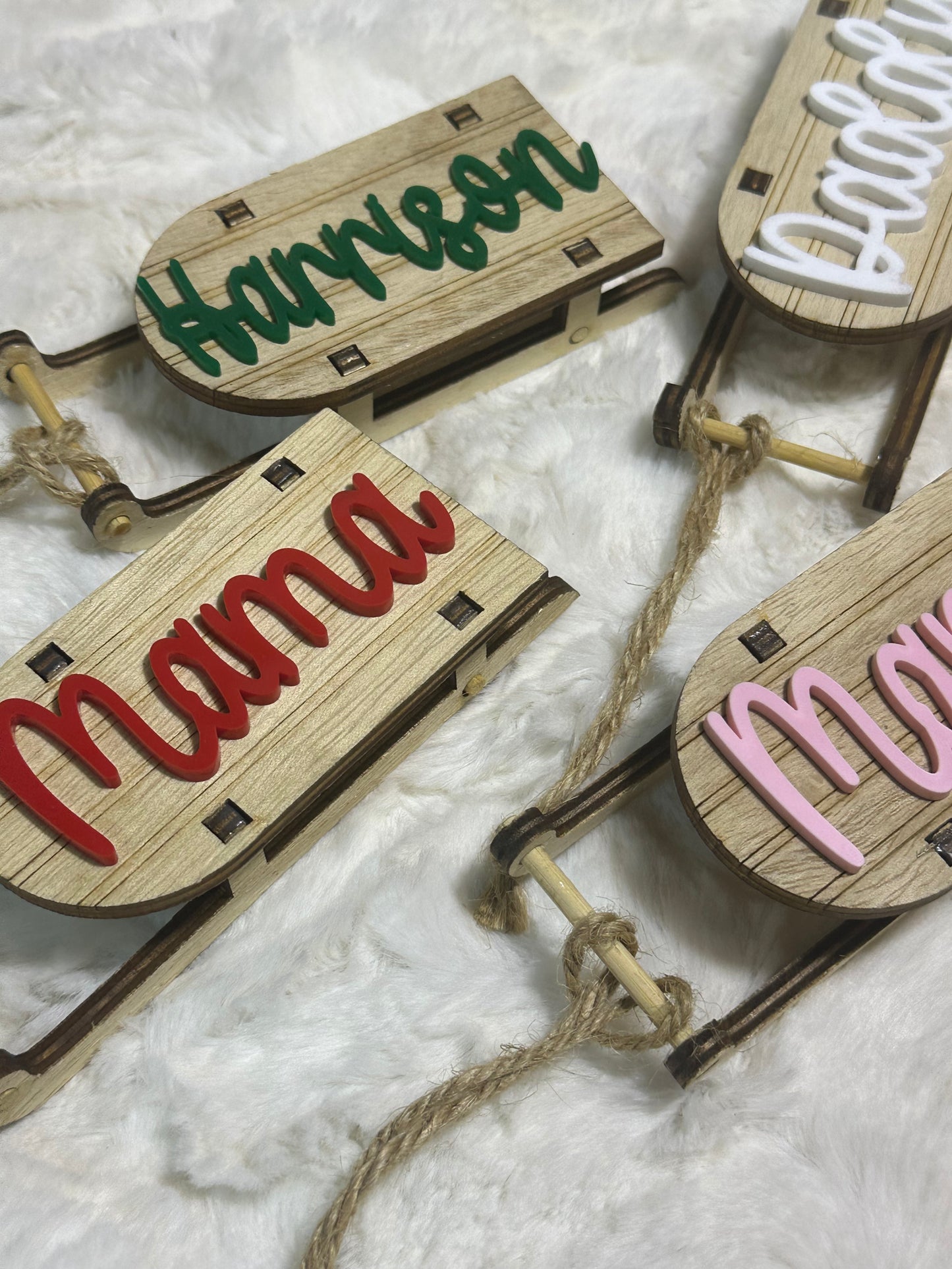 Wooden sled personalized ornament