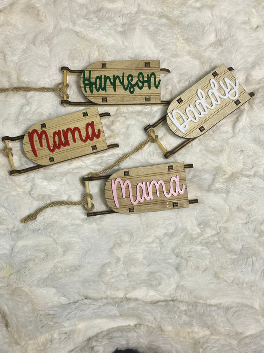 Wooden sled personalized ornament
