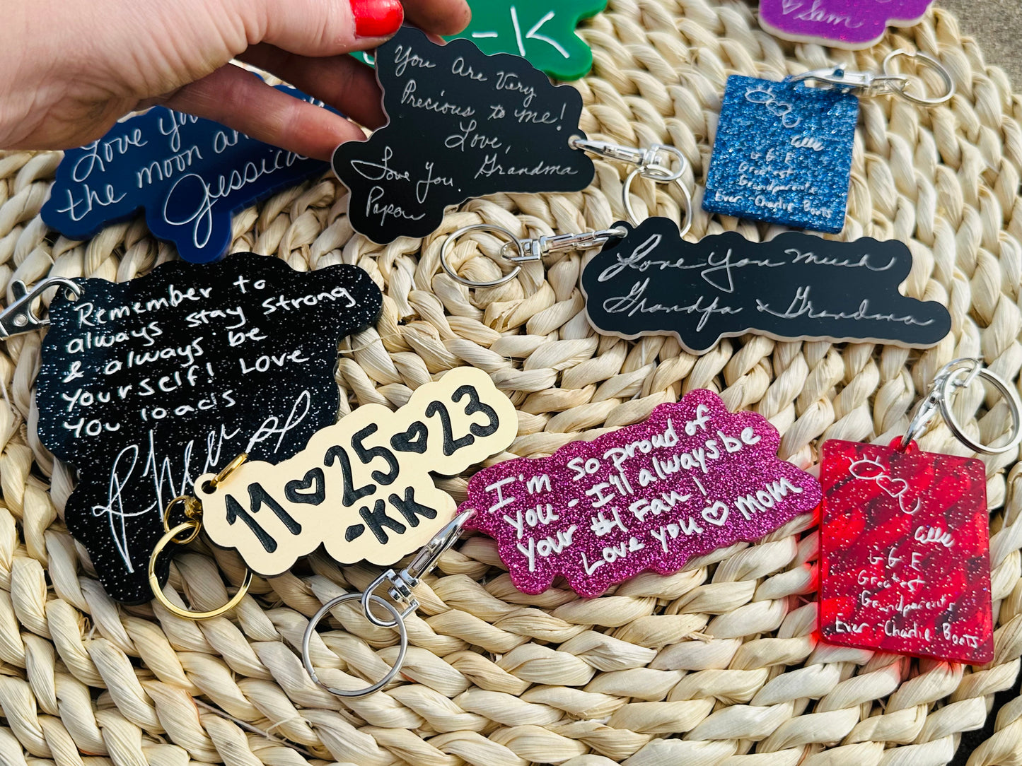 Handwritten acrylic keychains