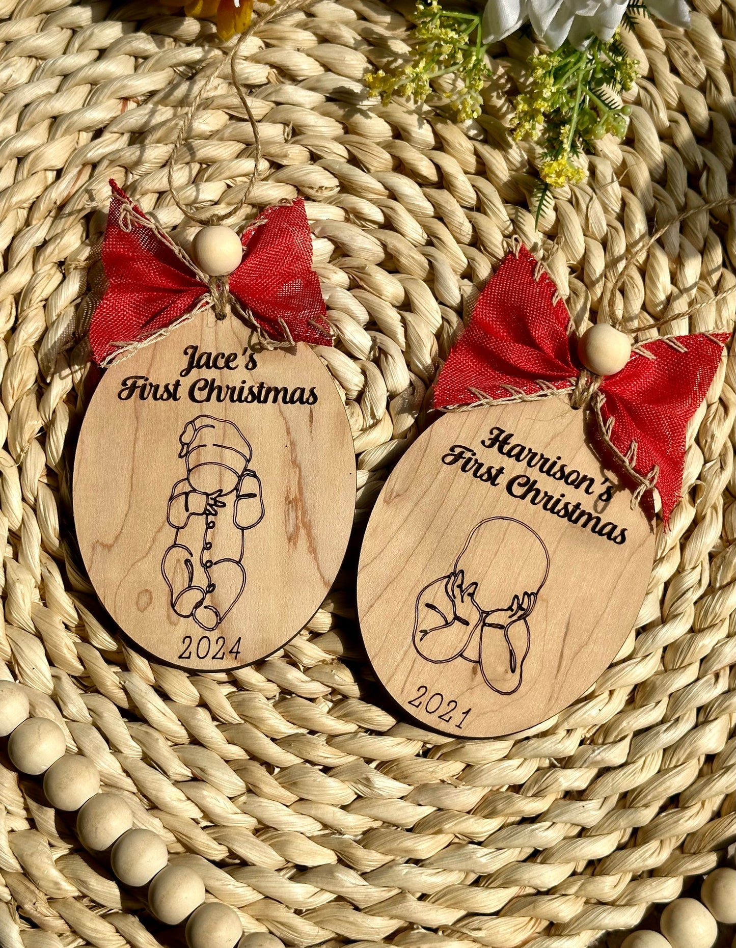 Babies first Christmas line art ornament