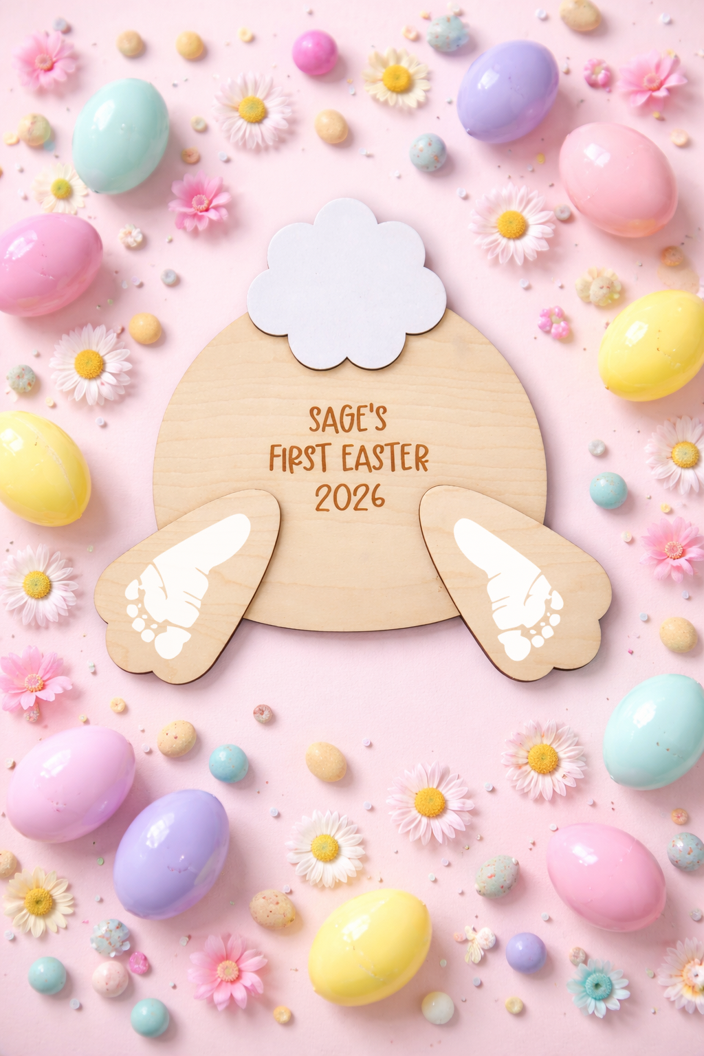 First Easter baby bunny footprint board