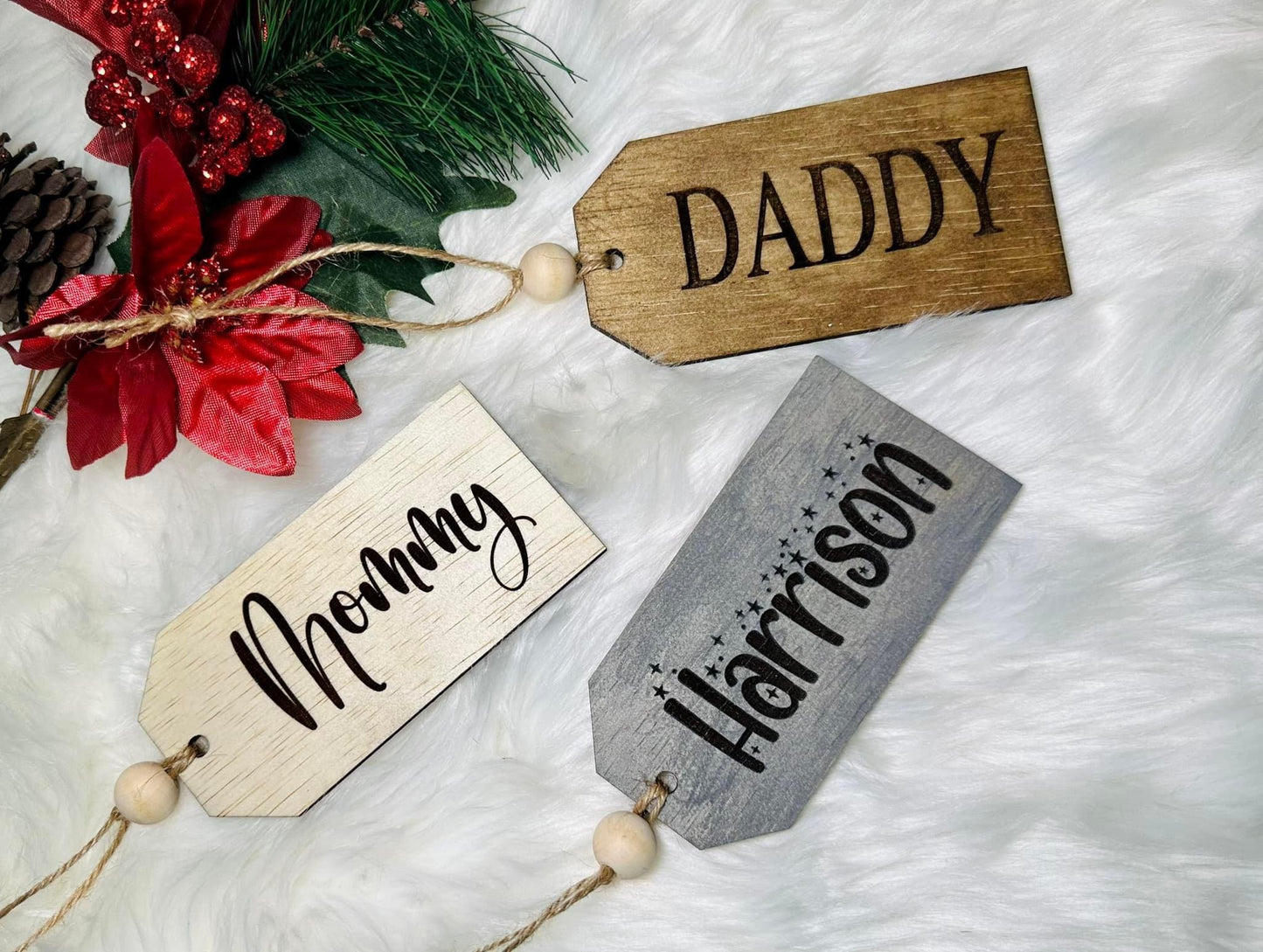 Wooden stocking tags