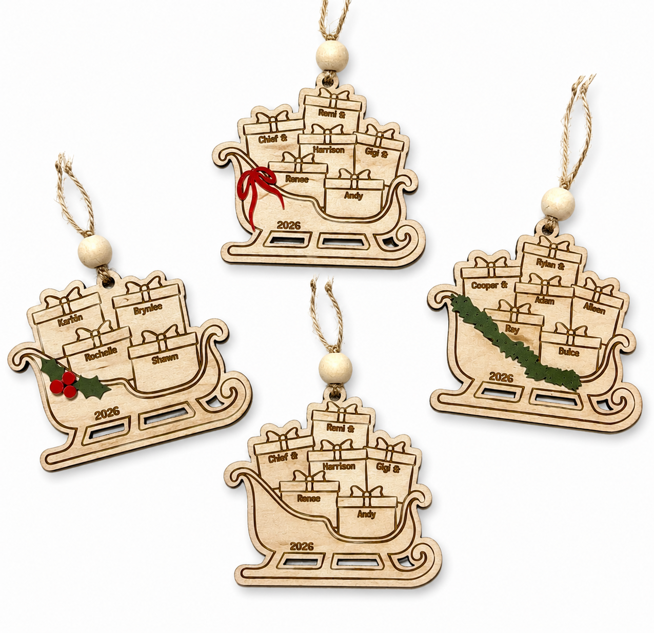 Sled family ornaments