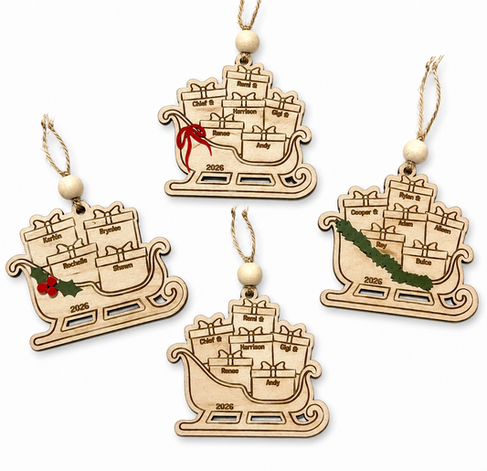 Sled family ornaments
