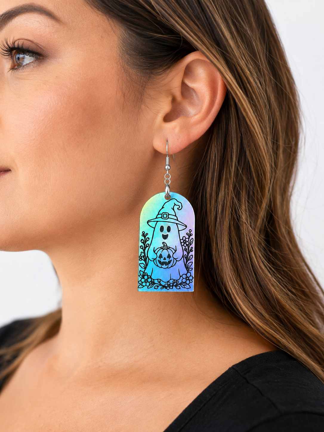 holographic leatherette ghost earrings
