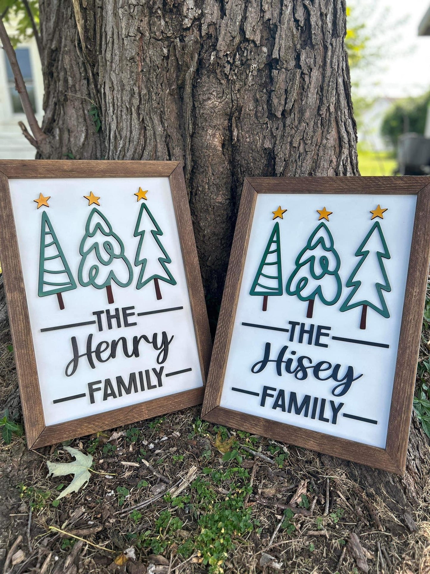 Minimalist Christmas trees Personalized Family Name plaque