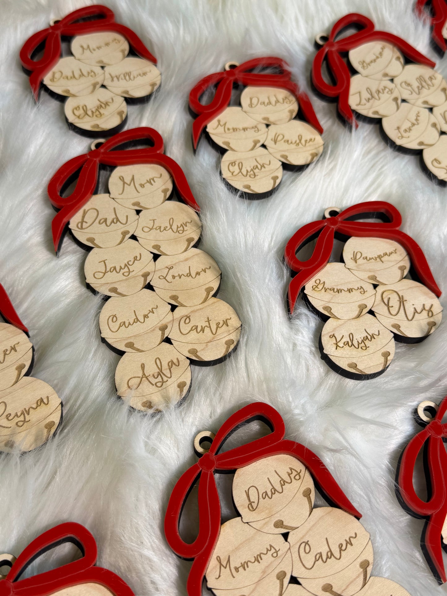 Jingle bells family ornaments