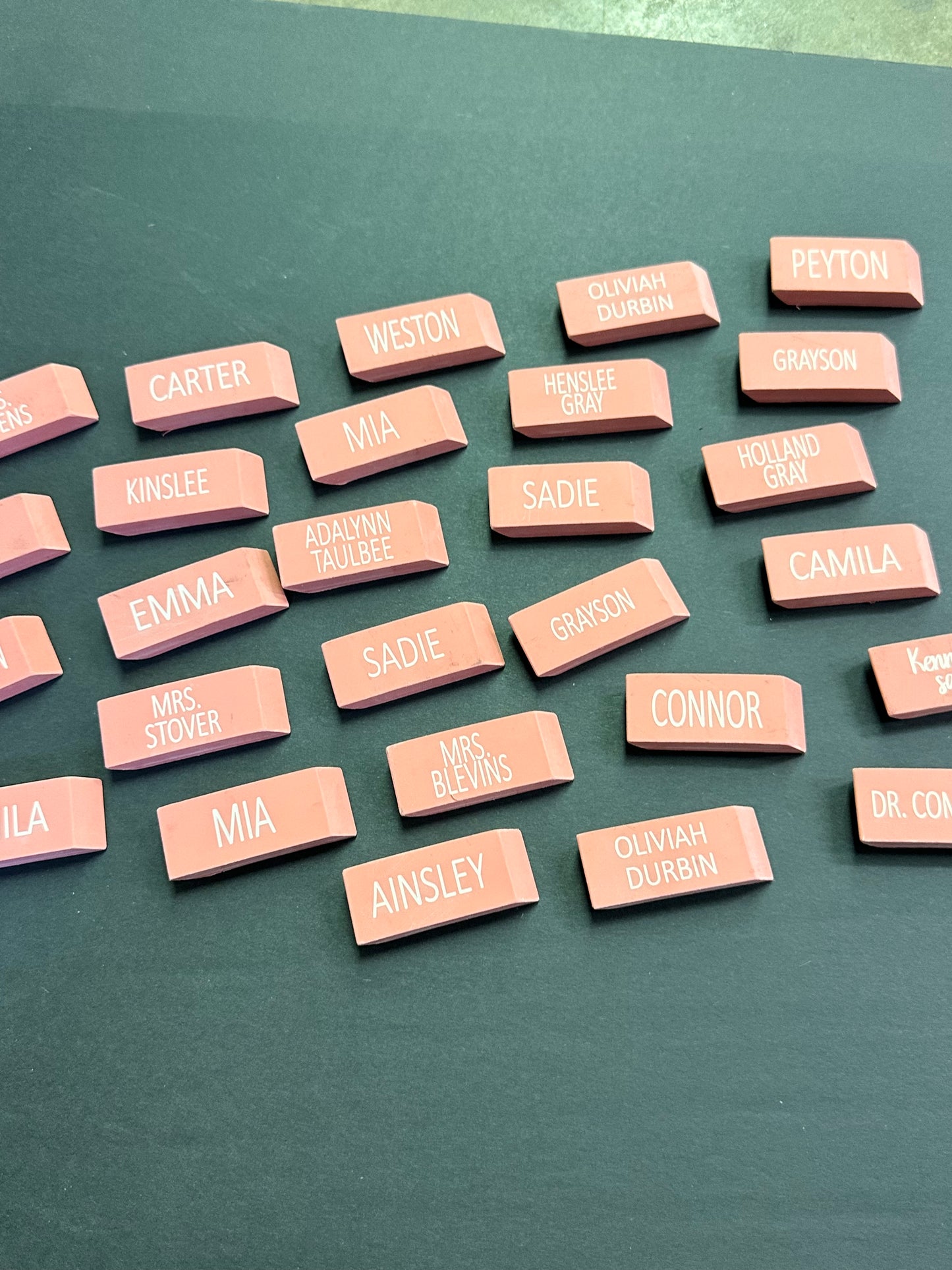 Personalized engraved pink erasers