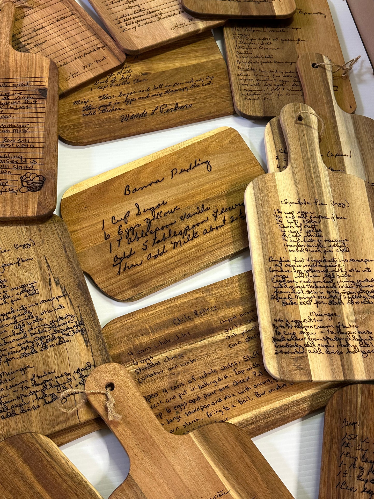 Acacia wood handwritten recipe cutting board