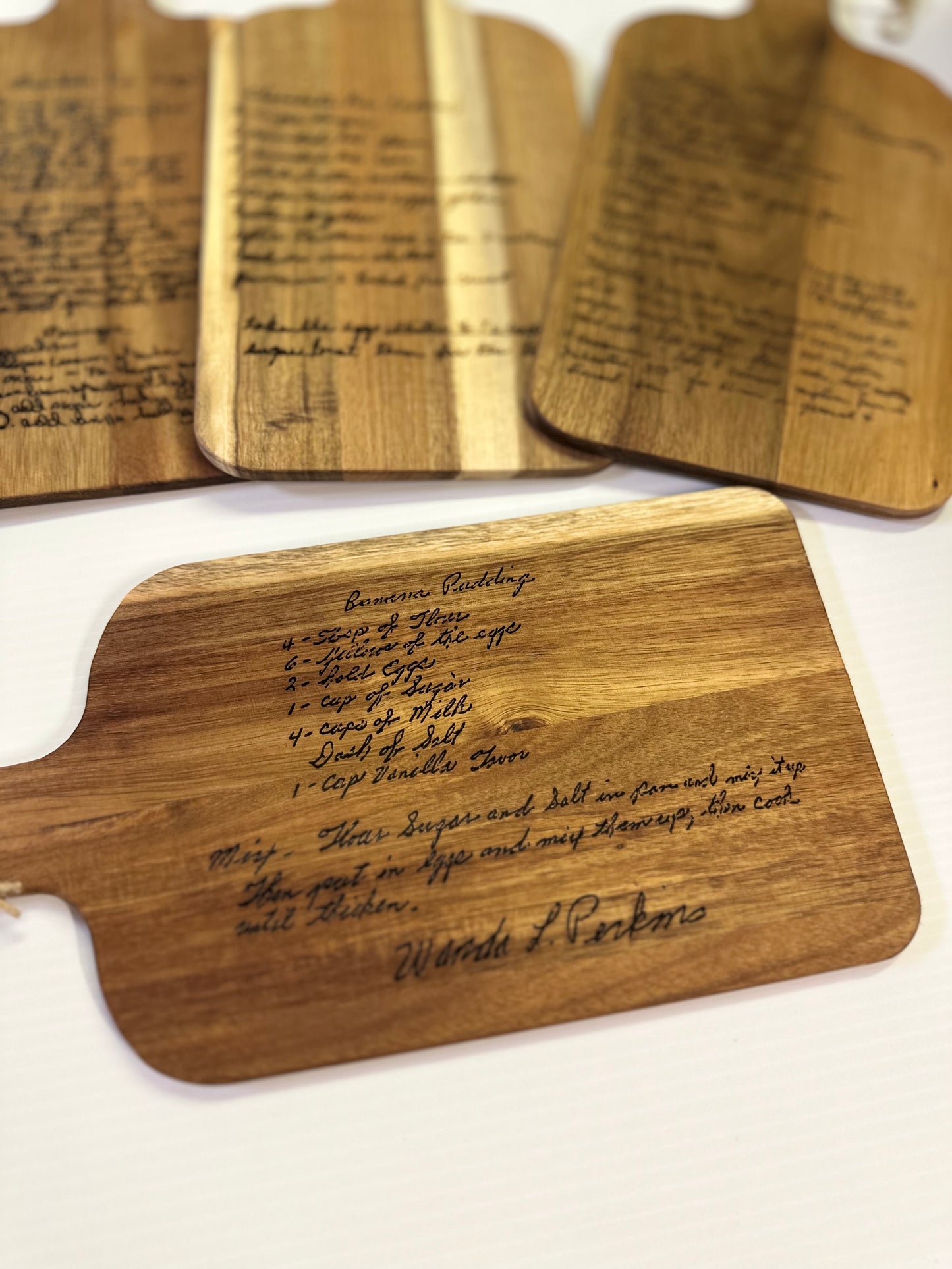 Acacia wood handwritten recipe cutting board
