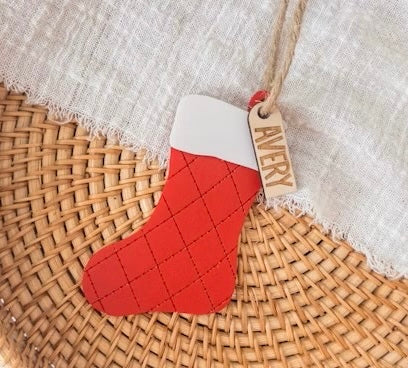Faux stitched stocking ornaments