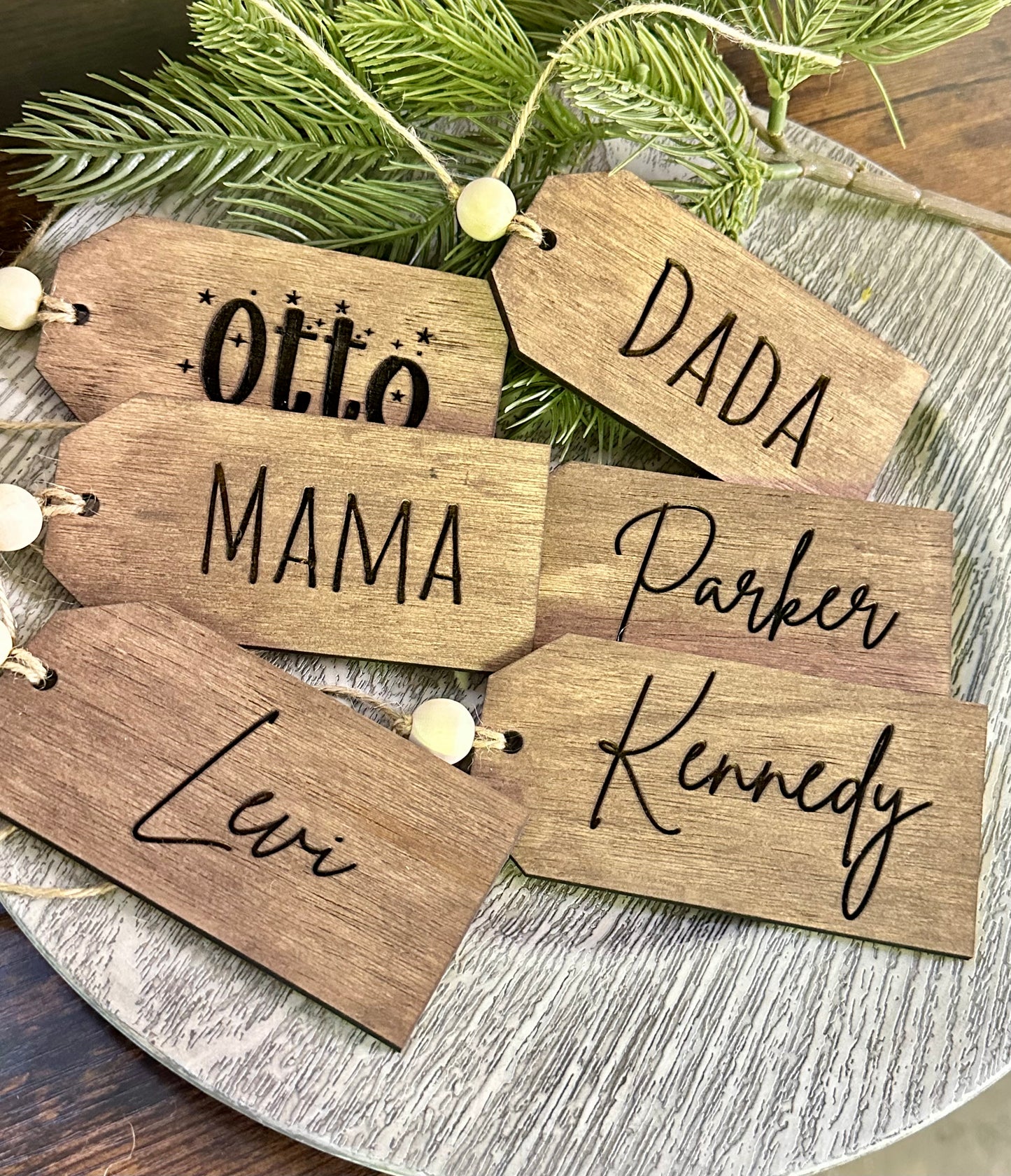 Wooden stocking tags