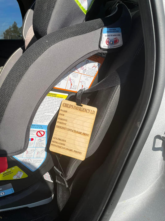 Car seat emergency tags