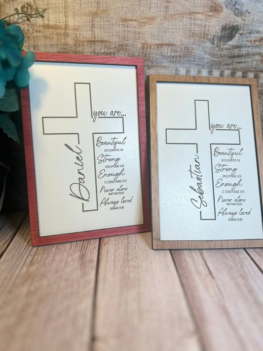 Affirmation scripture cross plaque