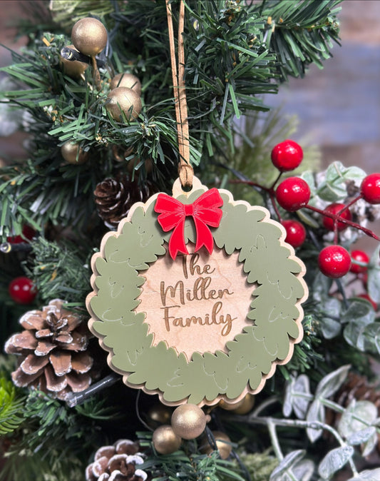 Christmas wreath family ornament