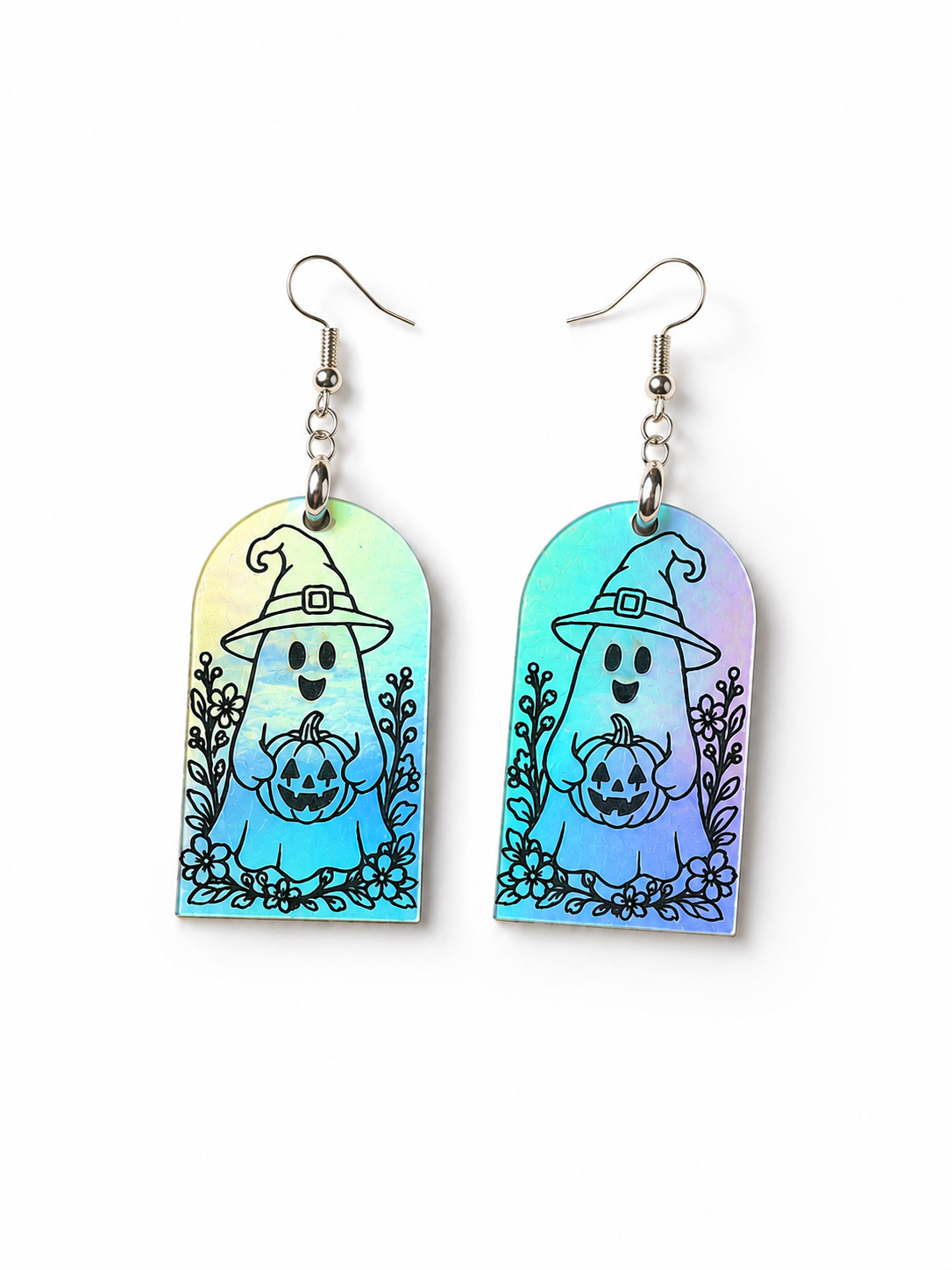 holographic leatherette ghost earrings