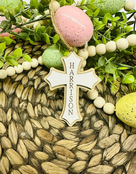 Cross layered Easter basket tag