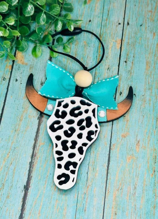 Leopard print skull car charm