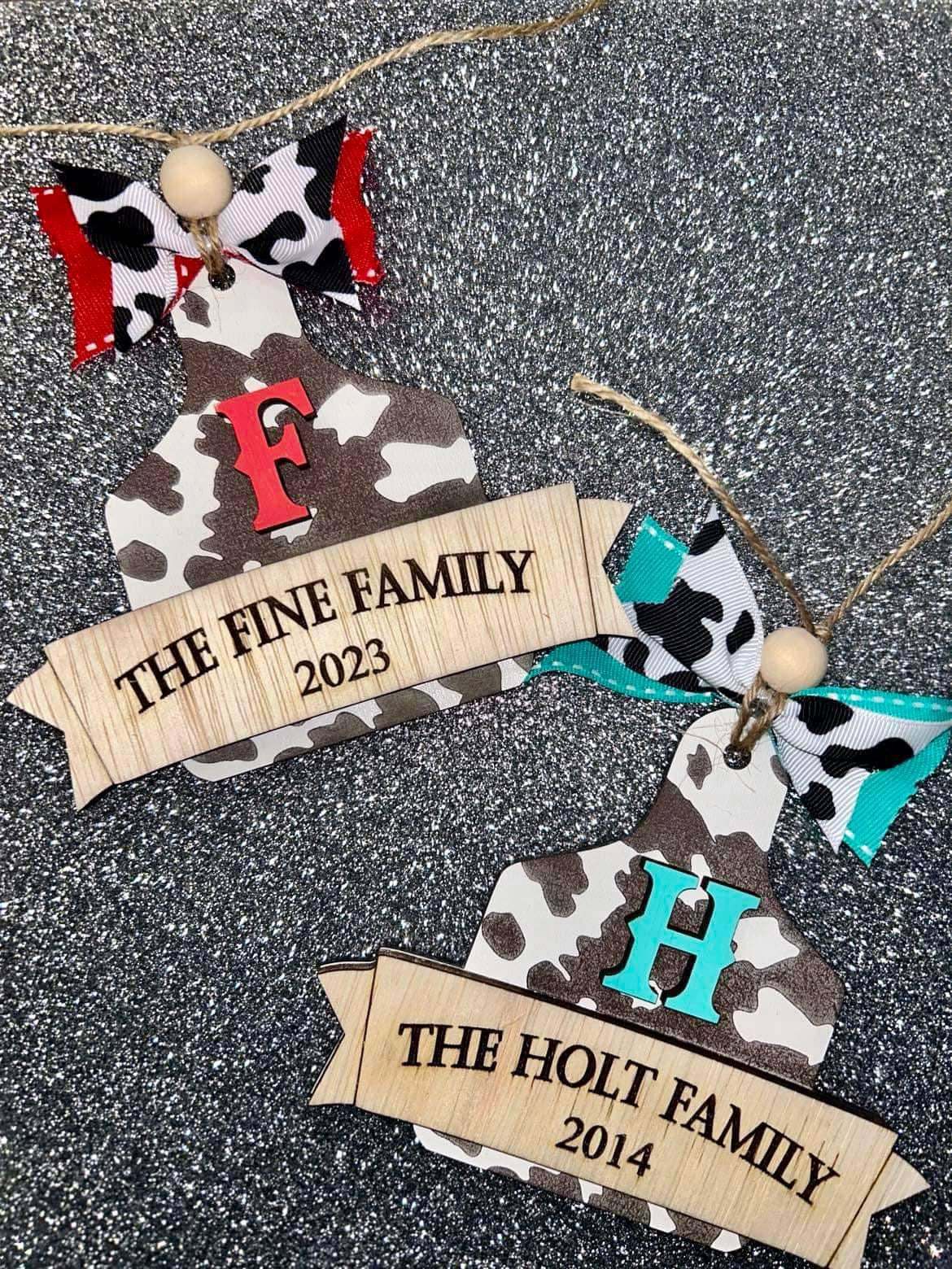 Cow Tag family ornament