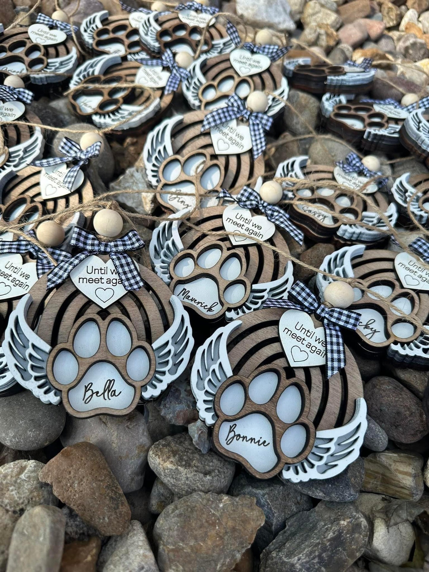 Rainbow bridge dog paw memorial ornament