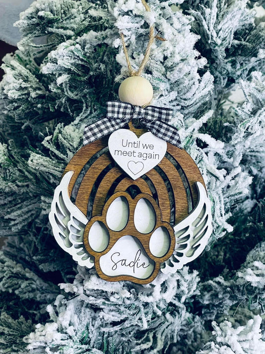 Rainbow bridge dog paw memorial ornament