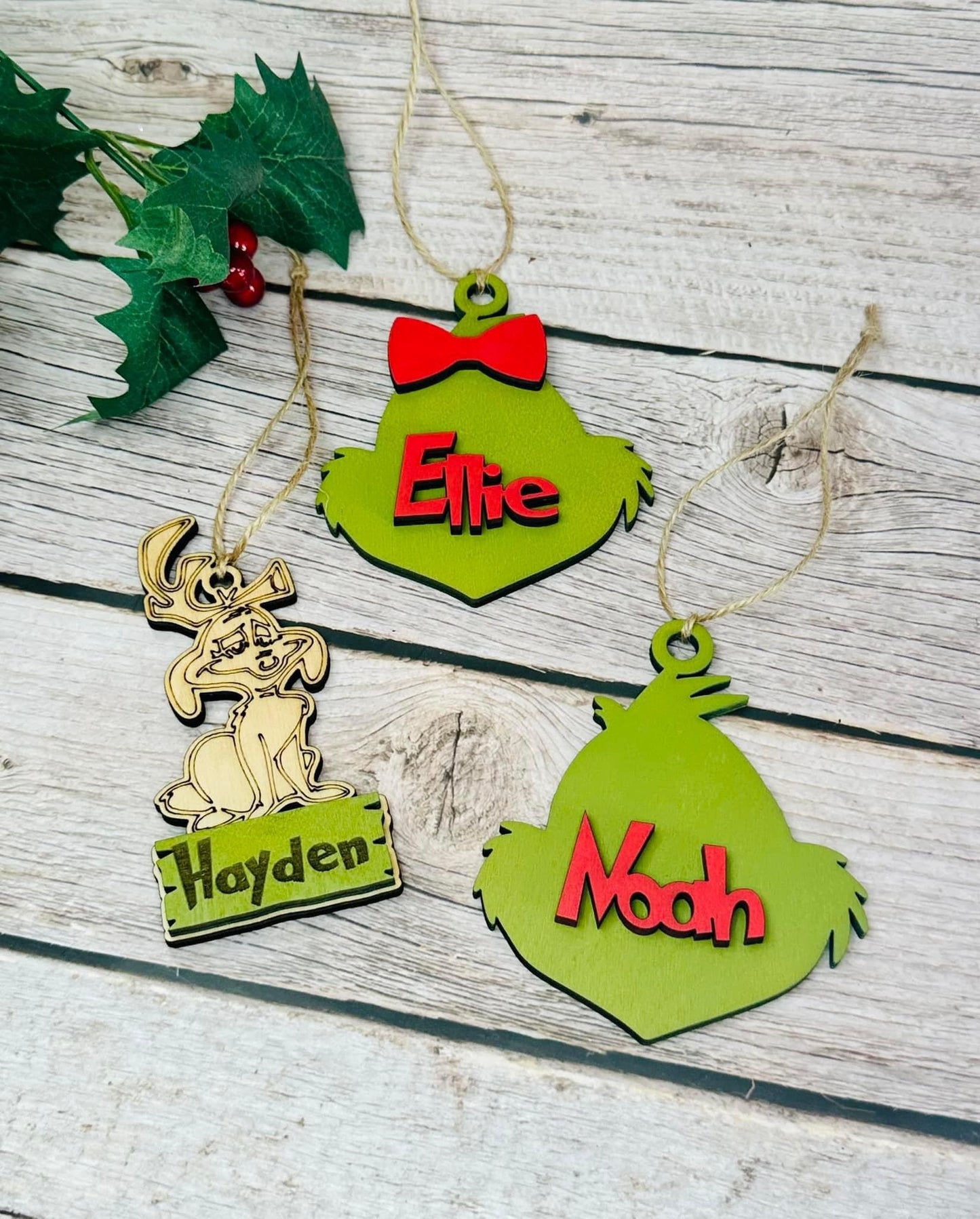 Green Man and his dog max ornaments