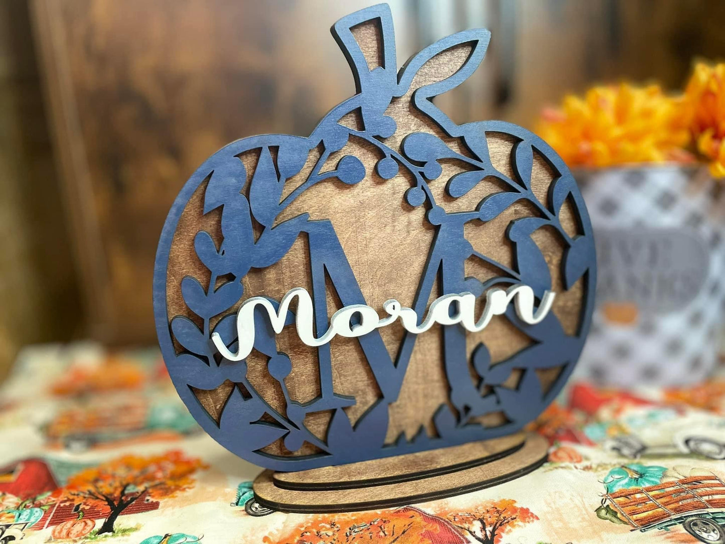 Initial floral pumpkin shelf sitter
