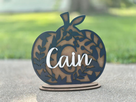 Initial floral pumpkin shelf sitter